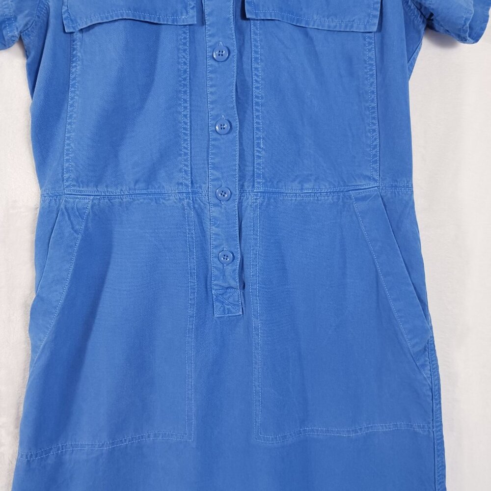 J. Crew Preppy Cobalt Blue, Short Sleeve Dress, Size 4, 3/4 Button Down, Pockets - Picture 5 of 16